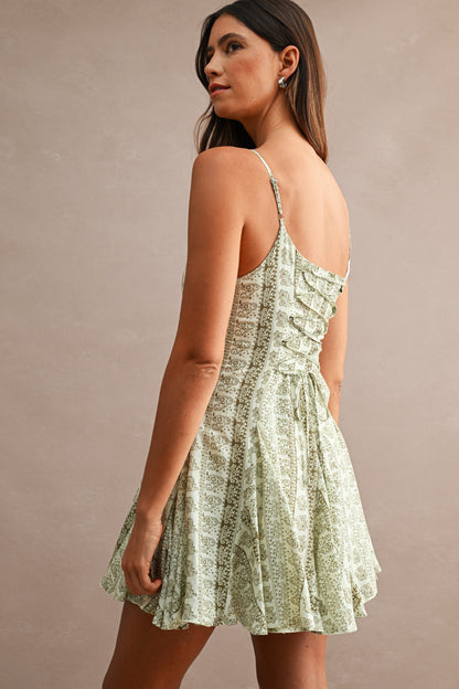 Hope Sleeveless Floral Paisley Print Mini Dress Green