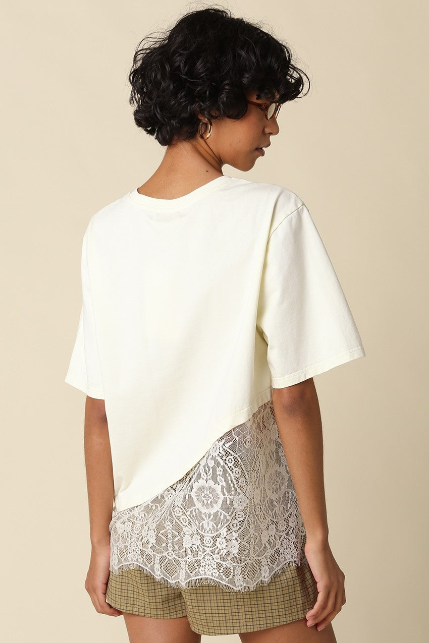Waitlist 8/5 • Portia Short Sleeve Asymmetrical Lace Top Cream