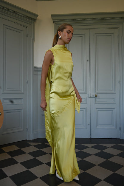 Nina Silk Dress — Chartreuse