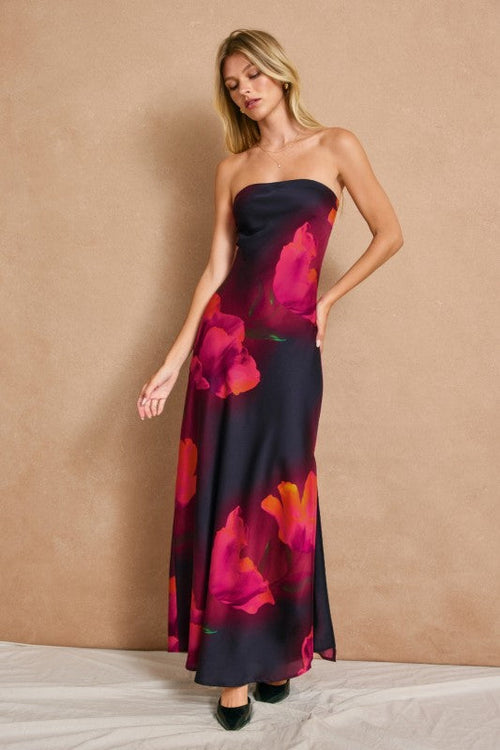 Blaise Sleeveless Floral Print Maxi Dress Plum