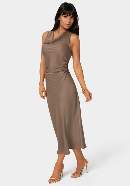 Crepe Satin Cowl Maxi Dress