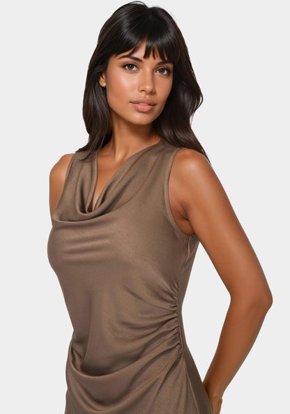 Crepe Satin Cowl Maxi Dress