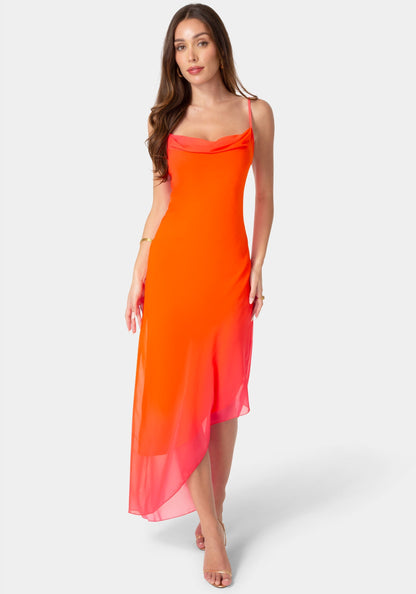 Ombre Chiffon Cowl Dress