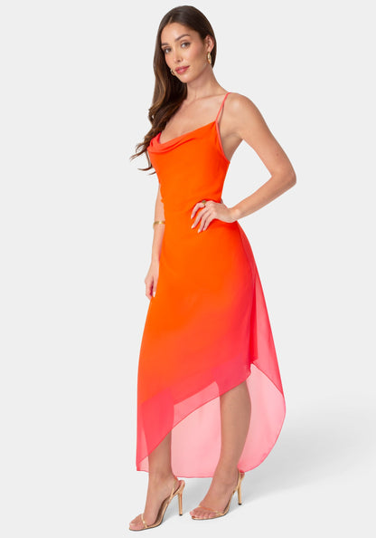 Ombre Chiffon Cowl Dress