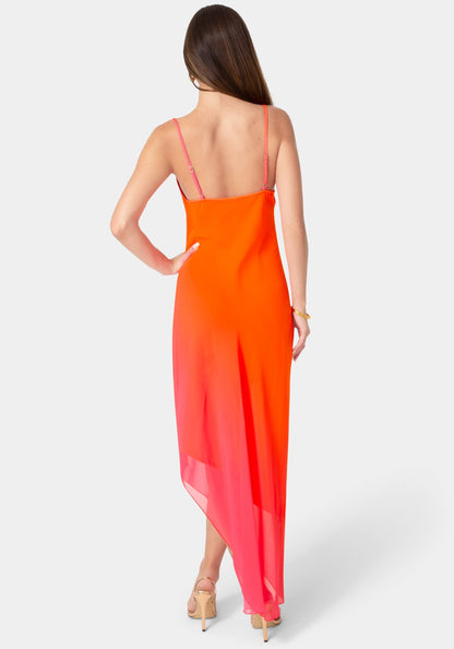 Ombre Chiffon Cowl Dress