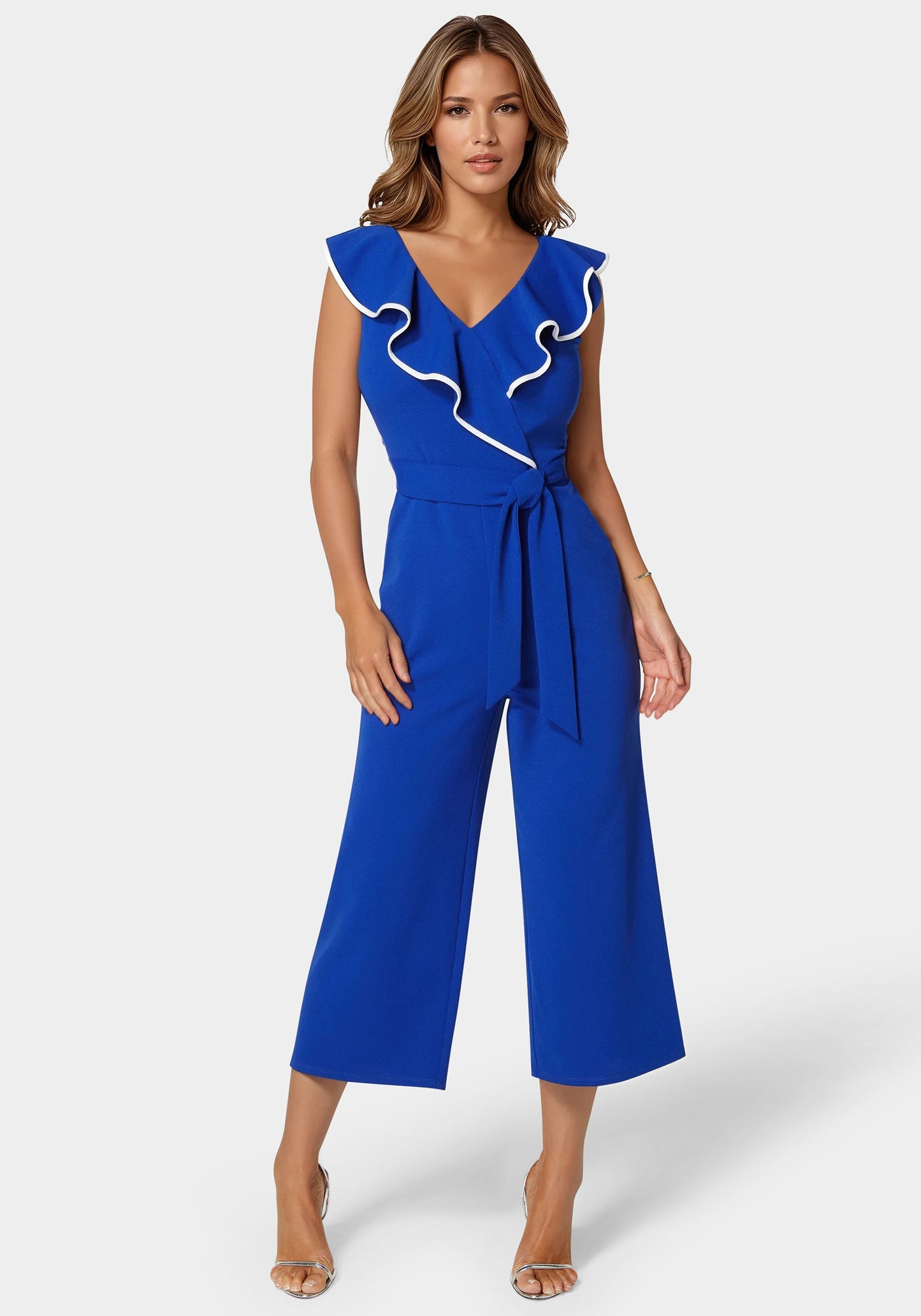 Scuba Crepe Ruffle V-Neck Jumpsuit