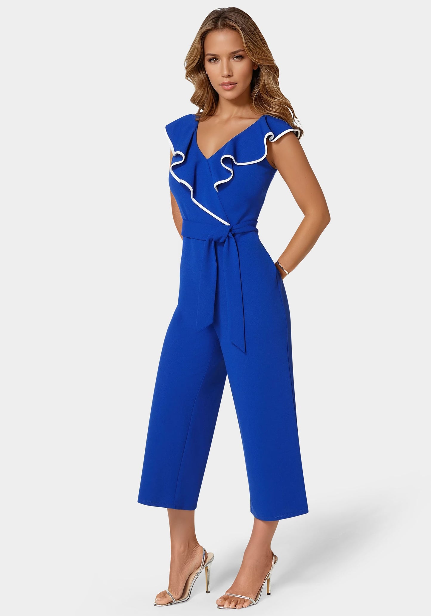 Scuba Crepe Ruffle V-Neck Jumpsuit