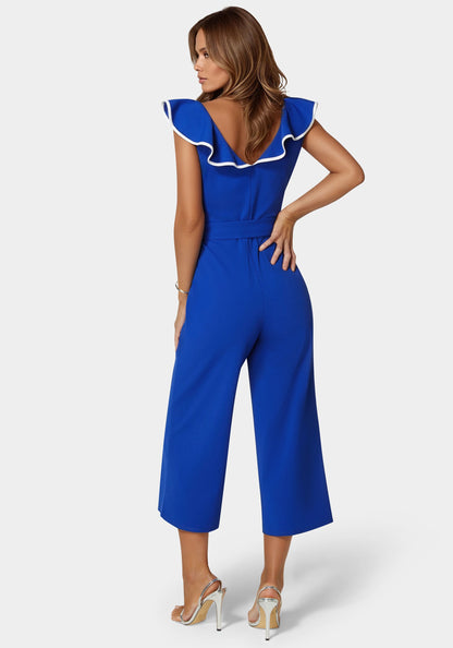 Scuba Crepe Ruffle V-Neck Jumpsuit