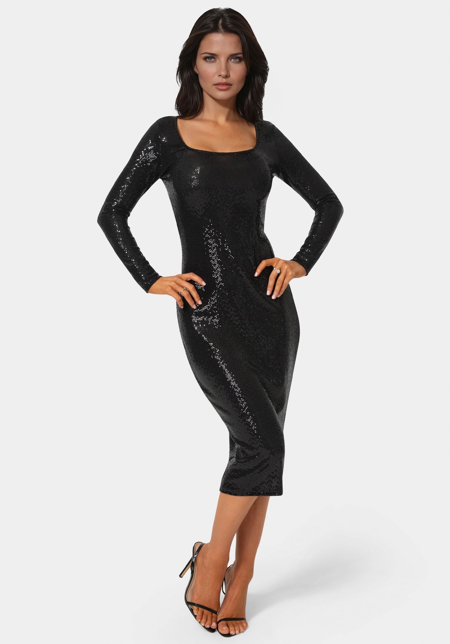 Long Sleeve Disco Dot Square Neck Maxi Dress