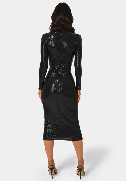 Long Sleeve Disco Dot Square Neck Maxi Dress