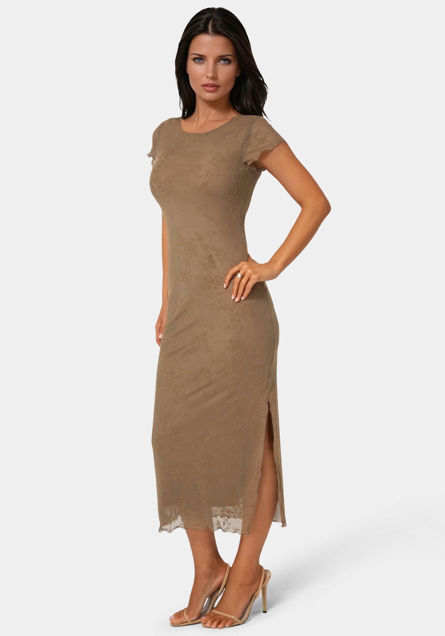 Flocking Mesh T-Shirt Maxi Dress