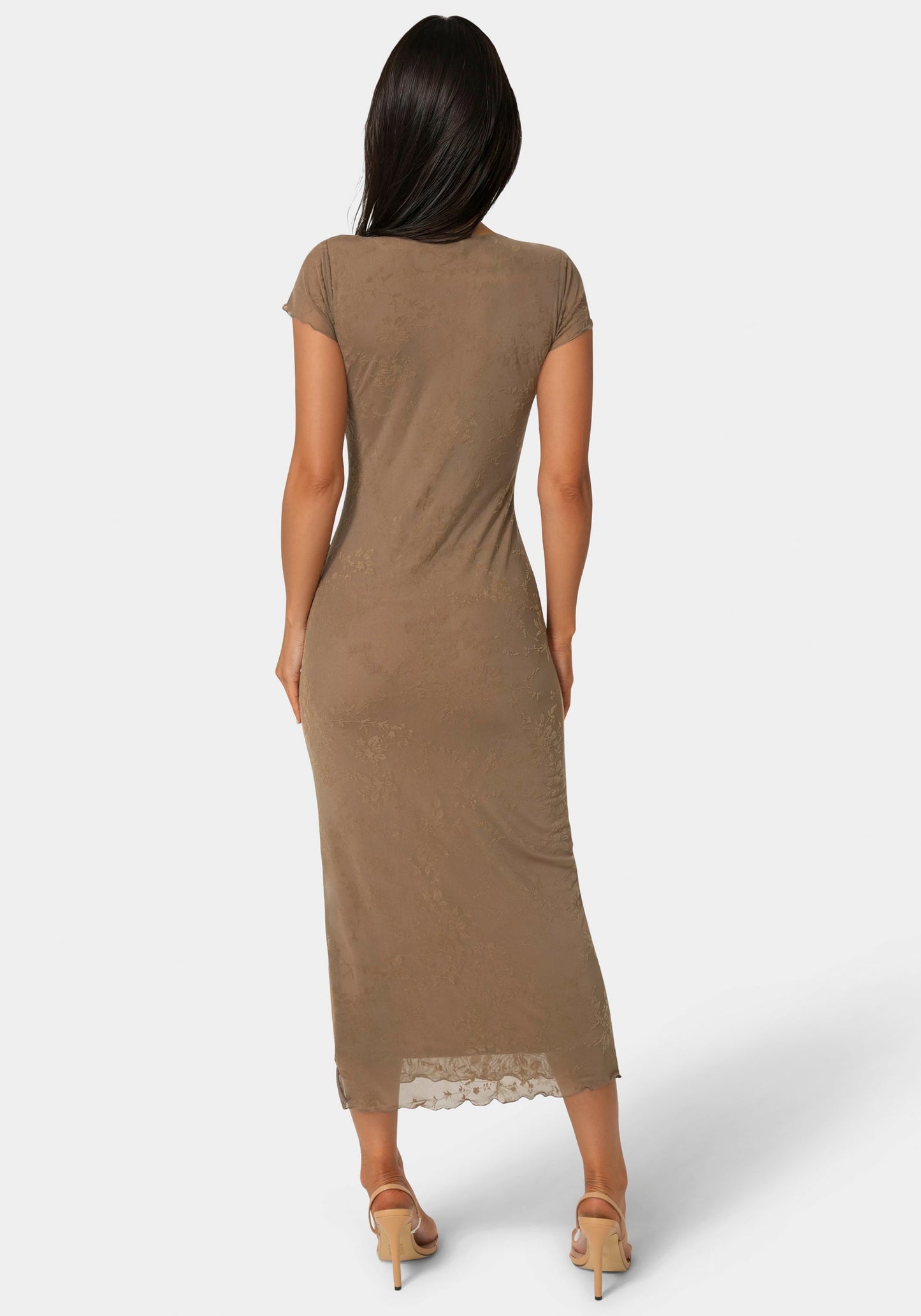 Flocking Mesh T-Shirt Maxi Dress