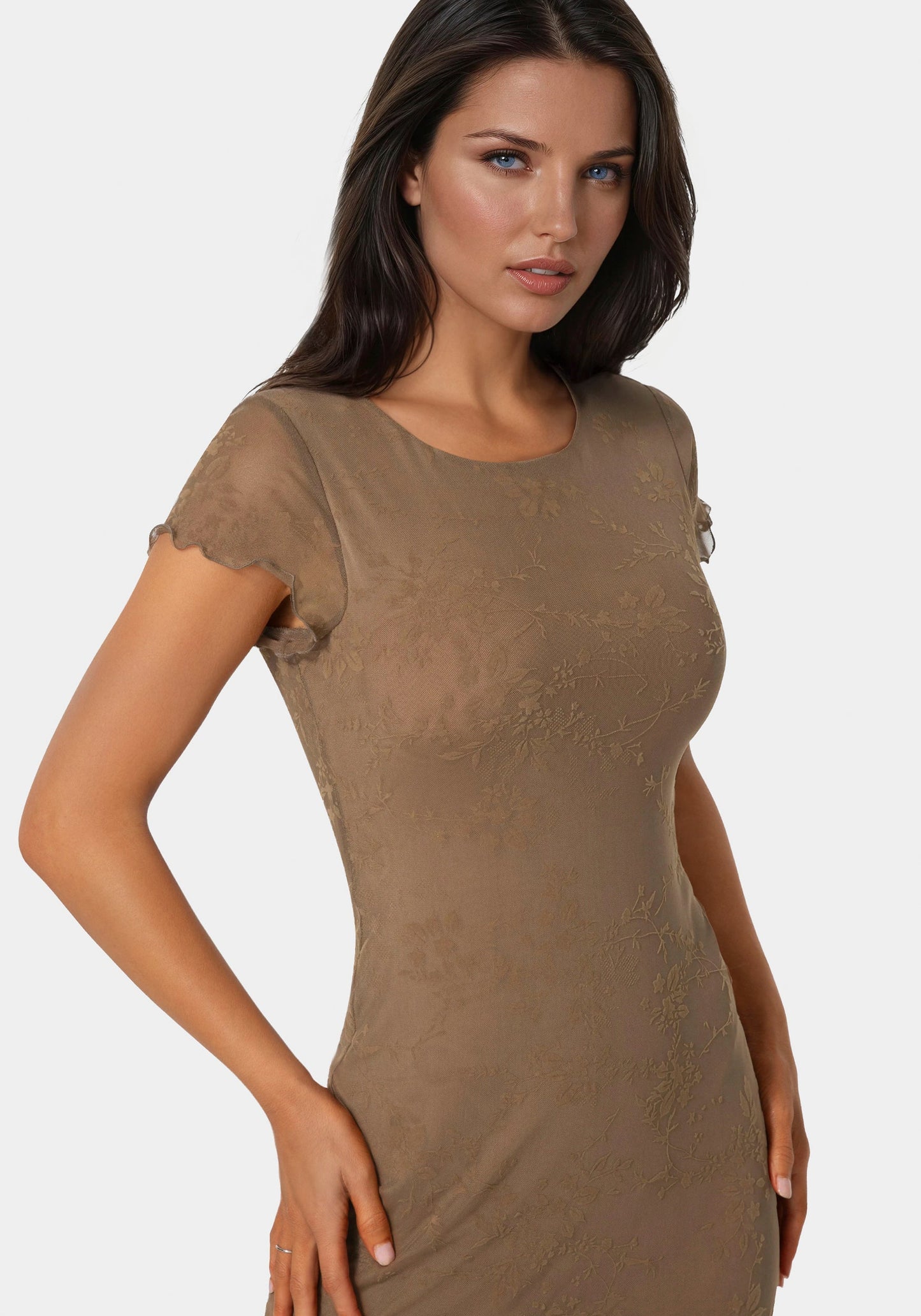 Flocking Mesh T-Shirt Maxi Dress