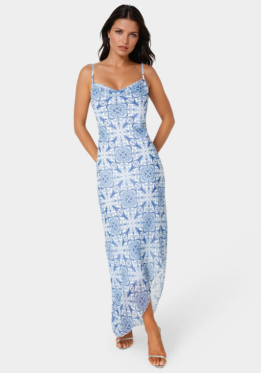 Printed Chiffon Cowl Assy Maxi Dress