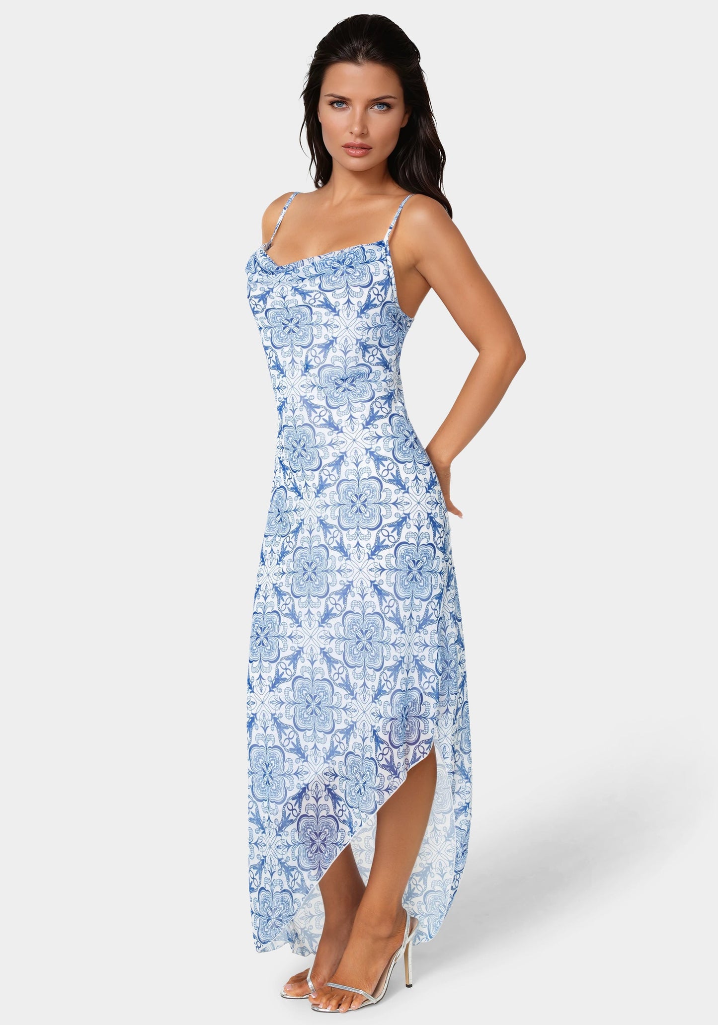 Printed Chiffon Cowl Assy Maxi Dress