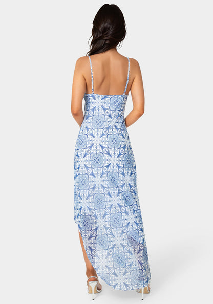 Printed Chiffon Cowl Assy Maxi Dress