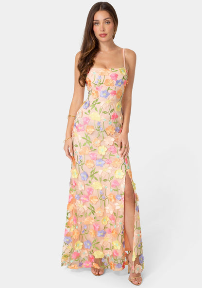Floral Embroidery Bodycon Maxi Dress