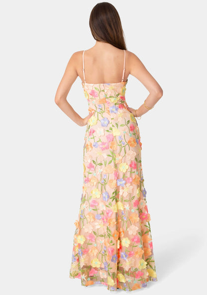 Floral Embroidery Bodycon Maxi Dress