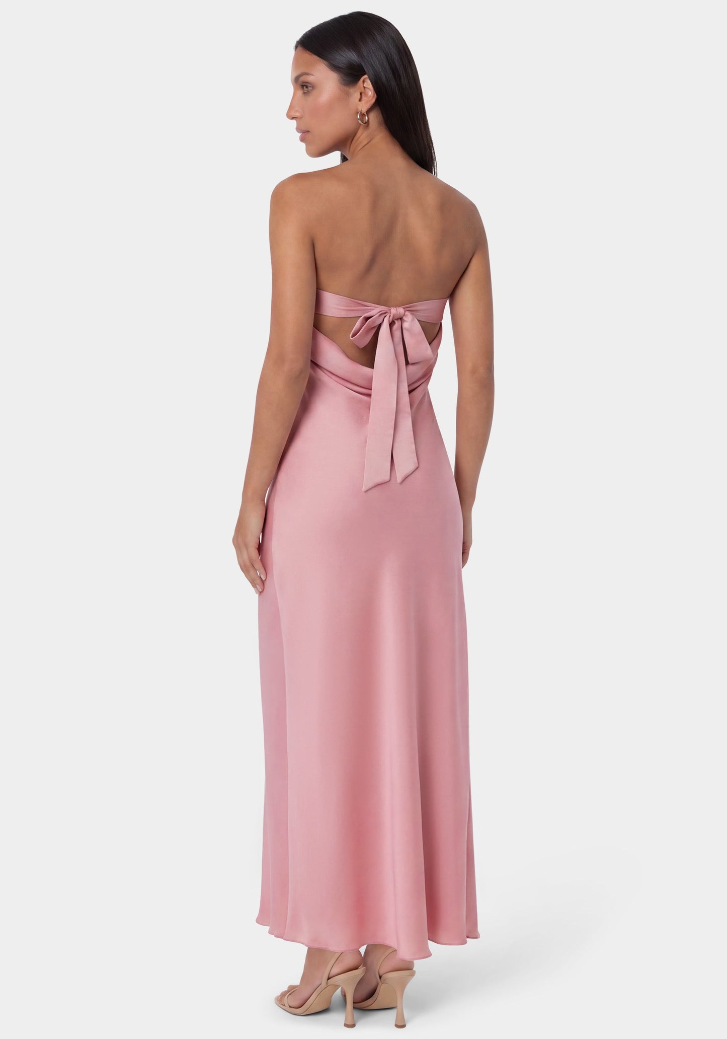 Crushed Satin Strapless Maxi Dress
