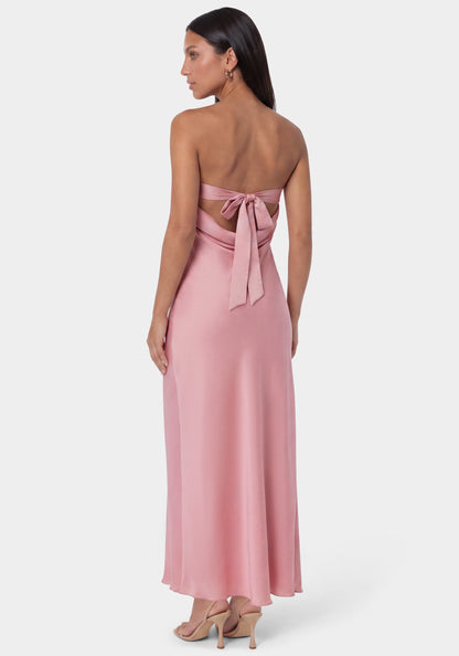Crushed Satin Strapless Maxi Dress