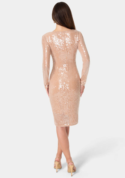 Sequin Long Sleeve Tie Front Dress