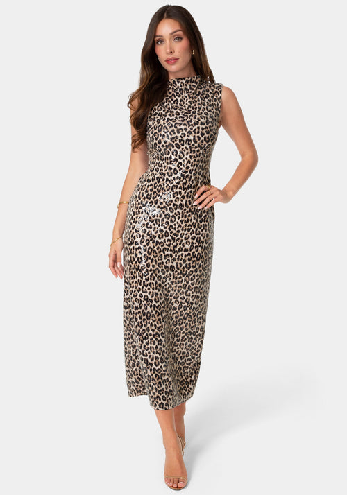 Mock Neck Printed Sleeveless Dress