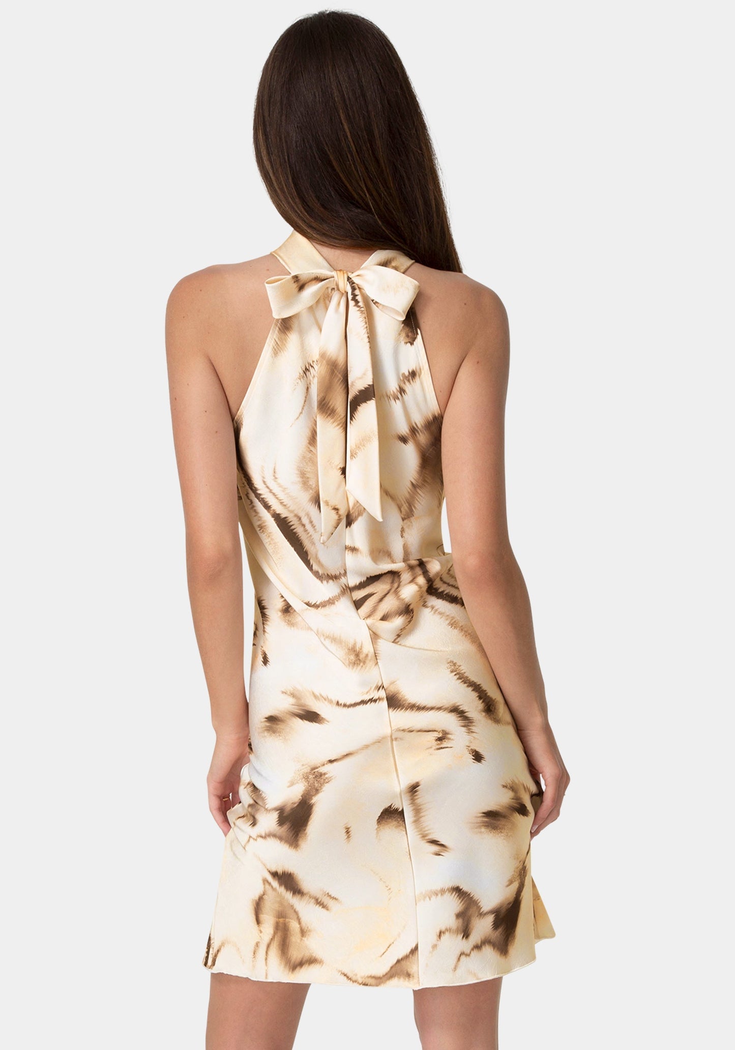 Animal Satin Mock Neck Dress with Bow Back