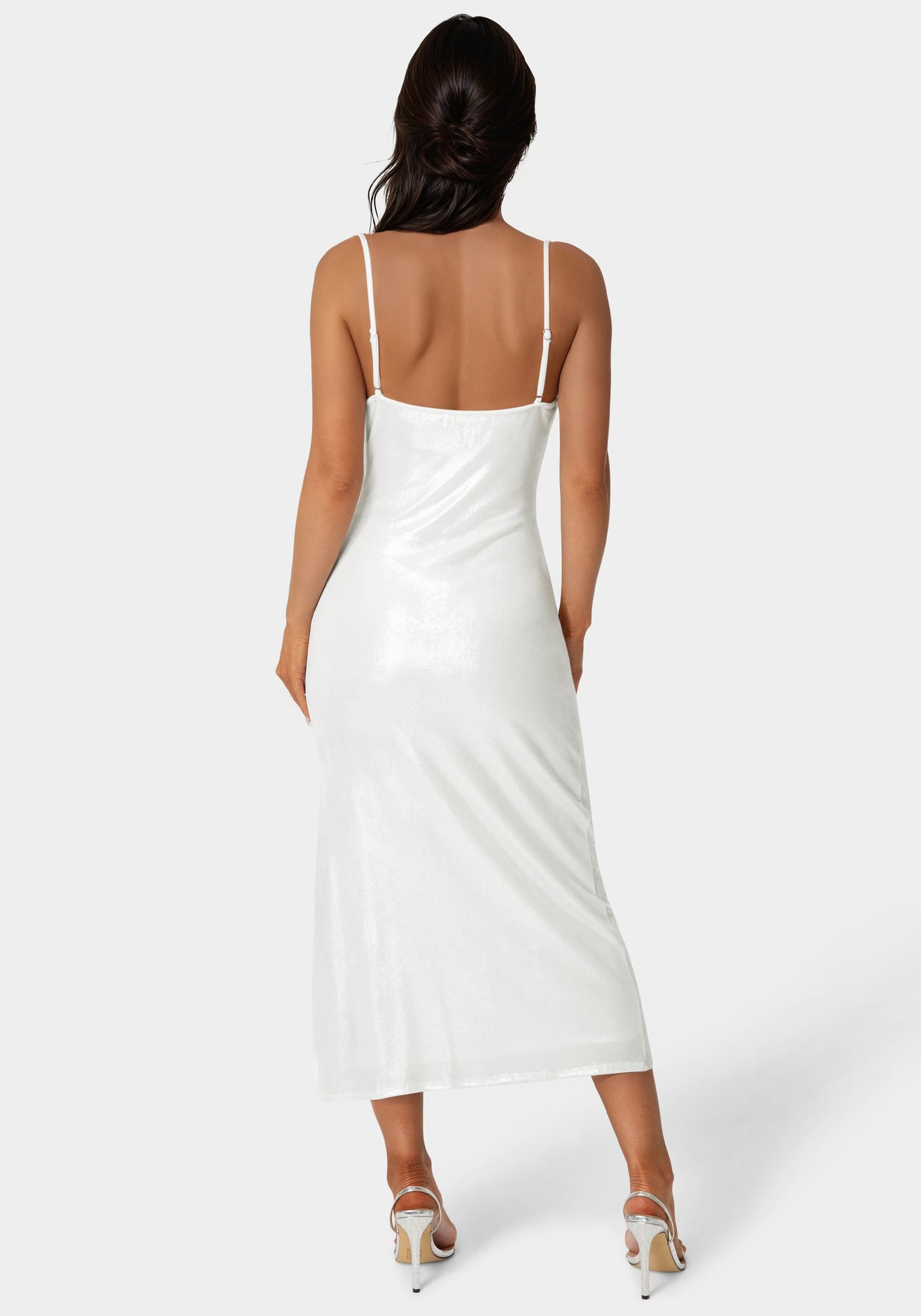 Foil Metallic Slinky Cowl Maxi Dress