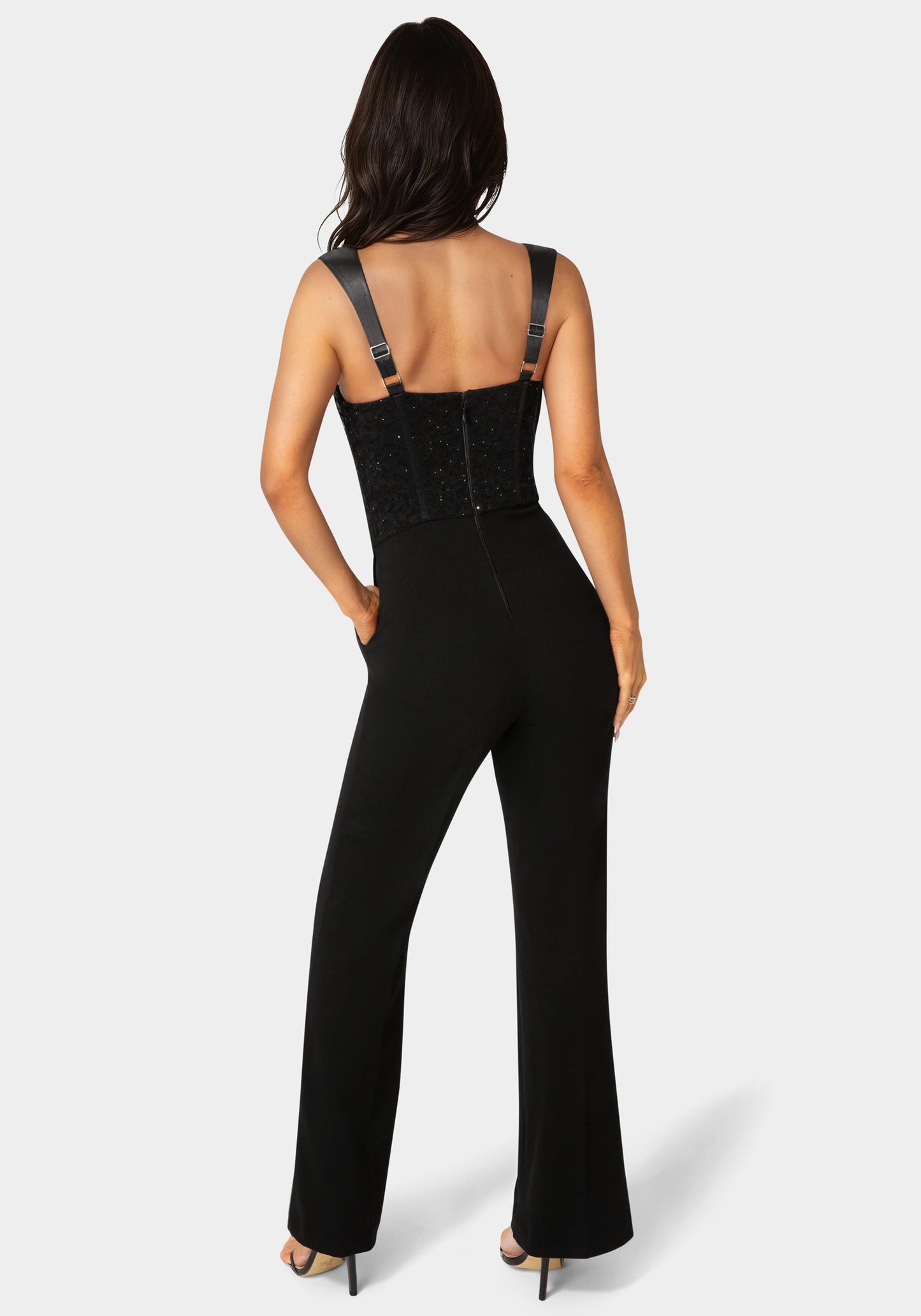 Straight Flare Leg Lace Corset Jumpsuit