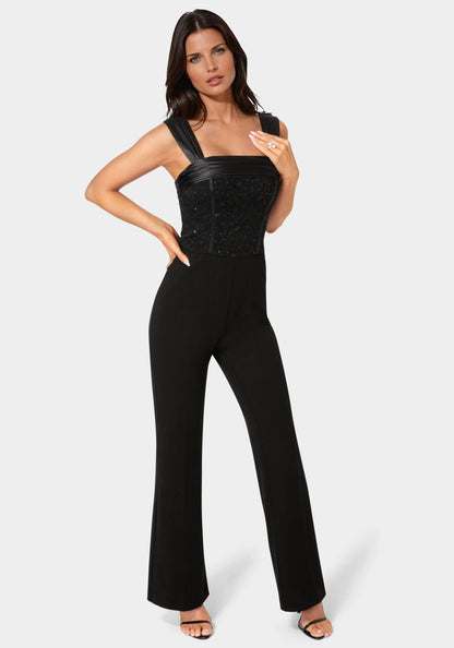 Straight Flare Leg Lace Corset Jumpsuit