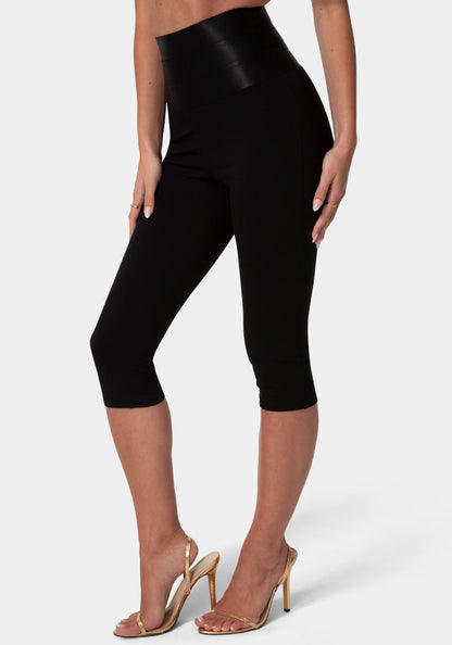 High Waist Satin Elastic Capri Legging