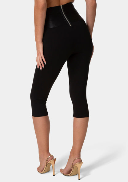 High Waist Satin Elastic Capri Legging