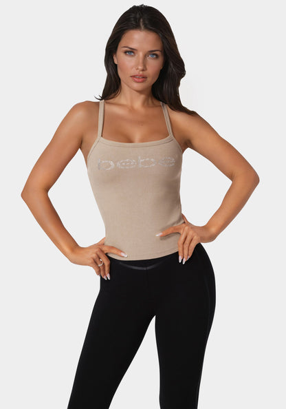Bebe Logo Racer Back Rib Tank