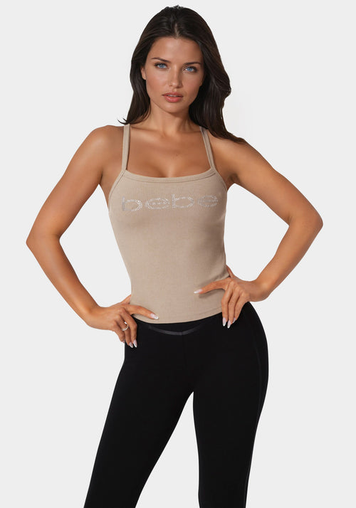 Bebe Logo Racer Back Rib Tank
