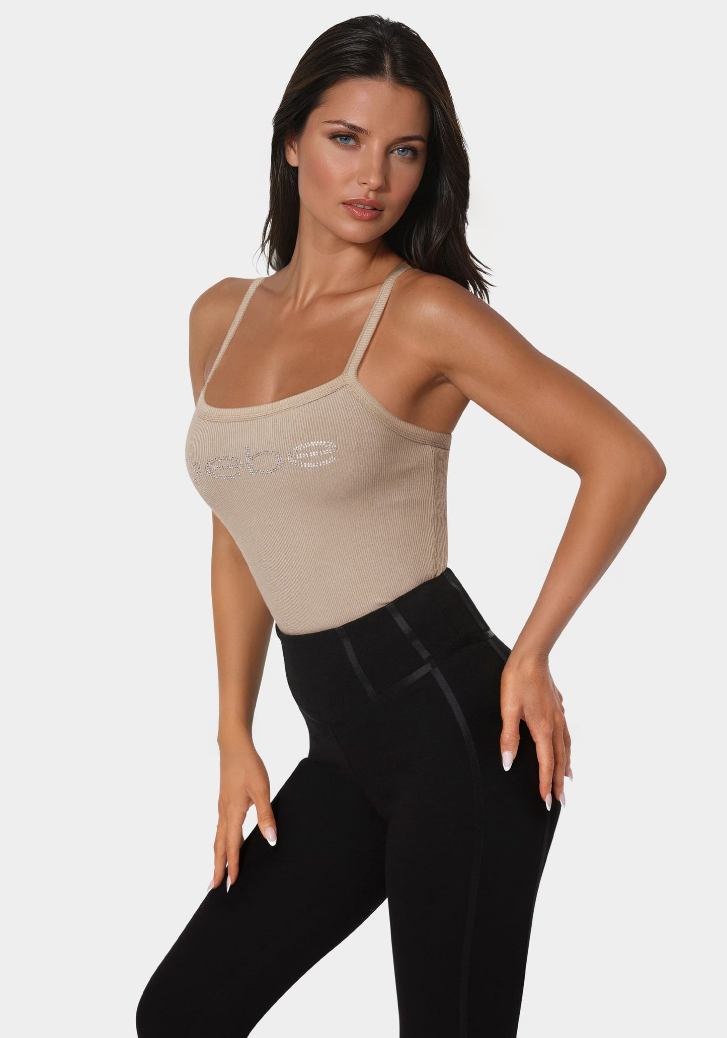 Bebe Logo Racer Back Rib Tank