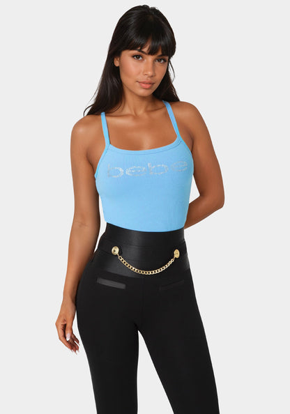 Bebe Logo Racer Back Rib Tank