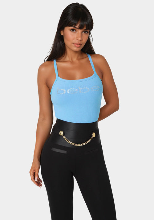 Bebe Logo Racer Back Rib Tank