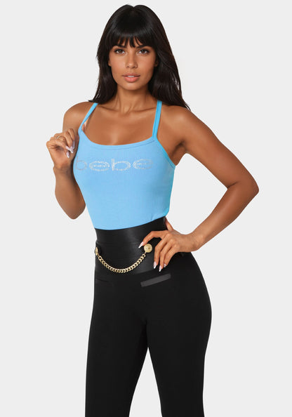 Bebe Logo Racer Back Rib Tank