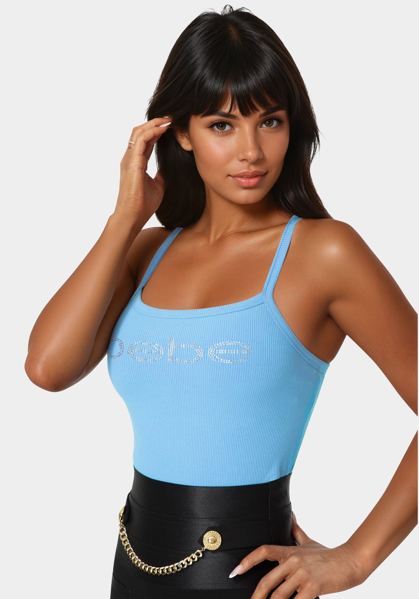 Bebe Logo Racer Back Rib Tank
