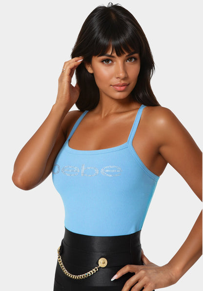 Bebe Logo Racer Back Rib Tank
