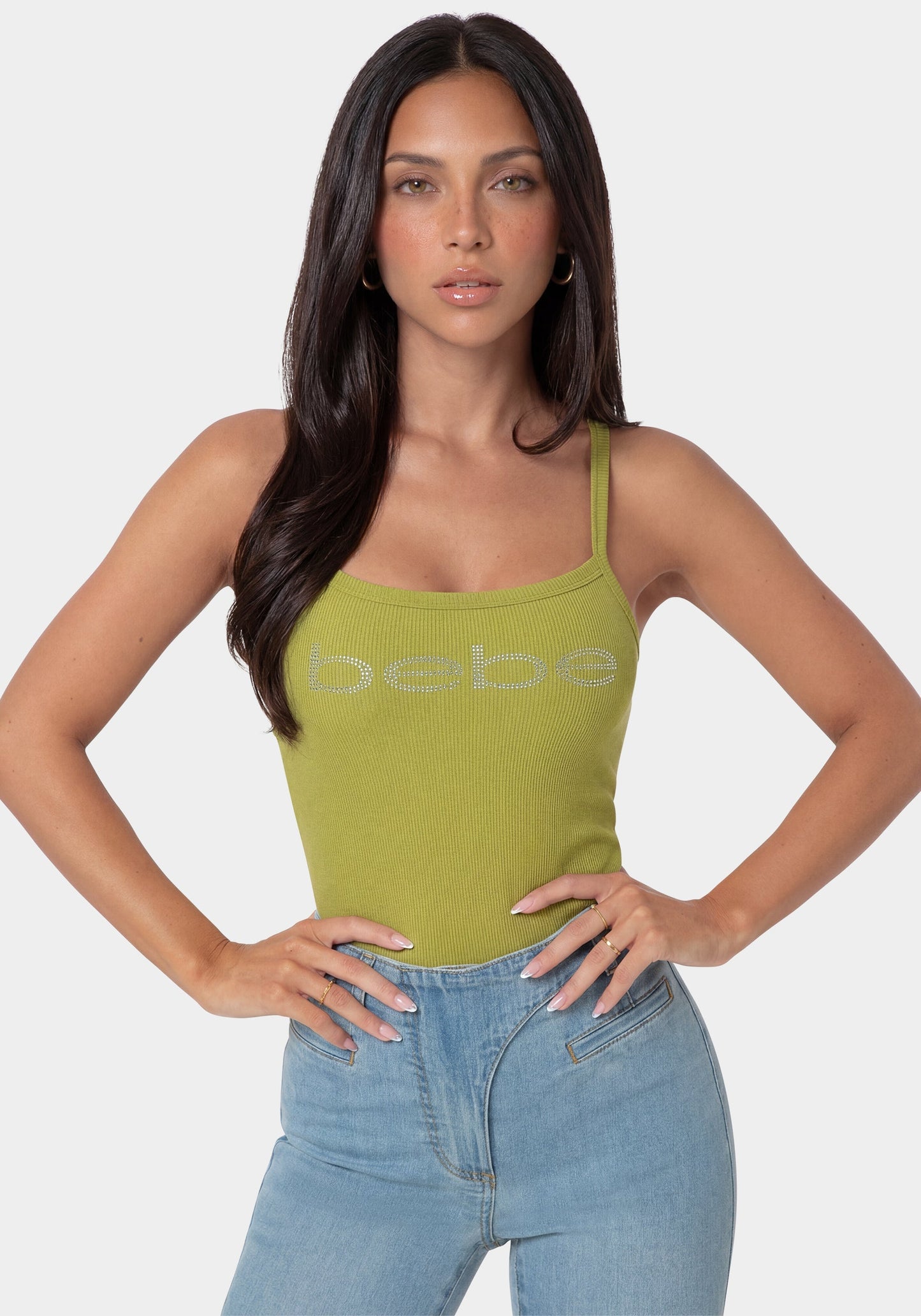 Bebe Logo Racer Back Rib Tank