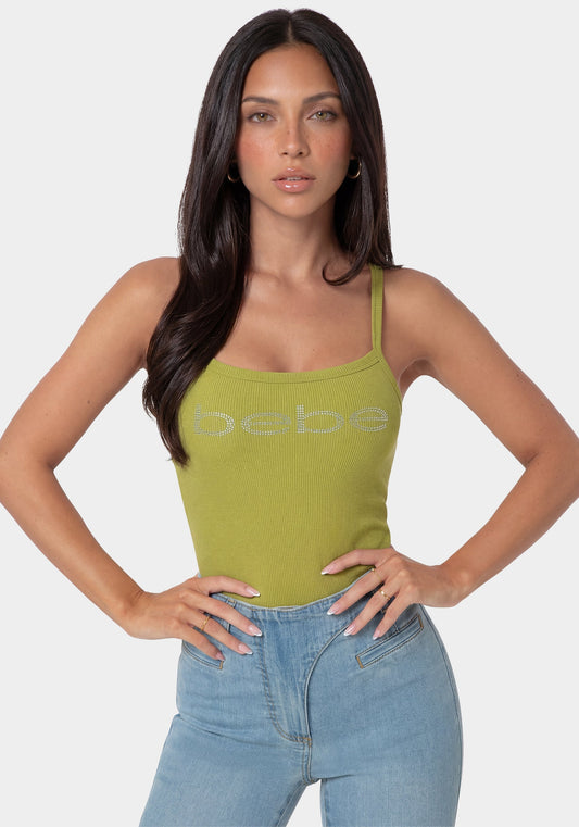 Bebe Logo Racer Back Rib Tank