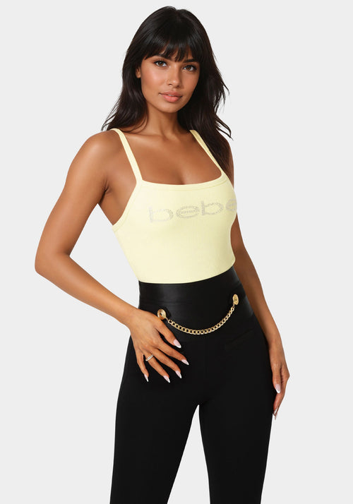 Bebe Logo Racer Back Rib Tank
