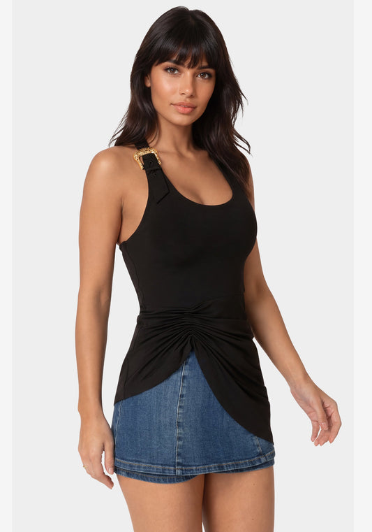 Gathered Tunic Halter Neck Knit Top