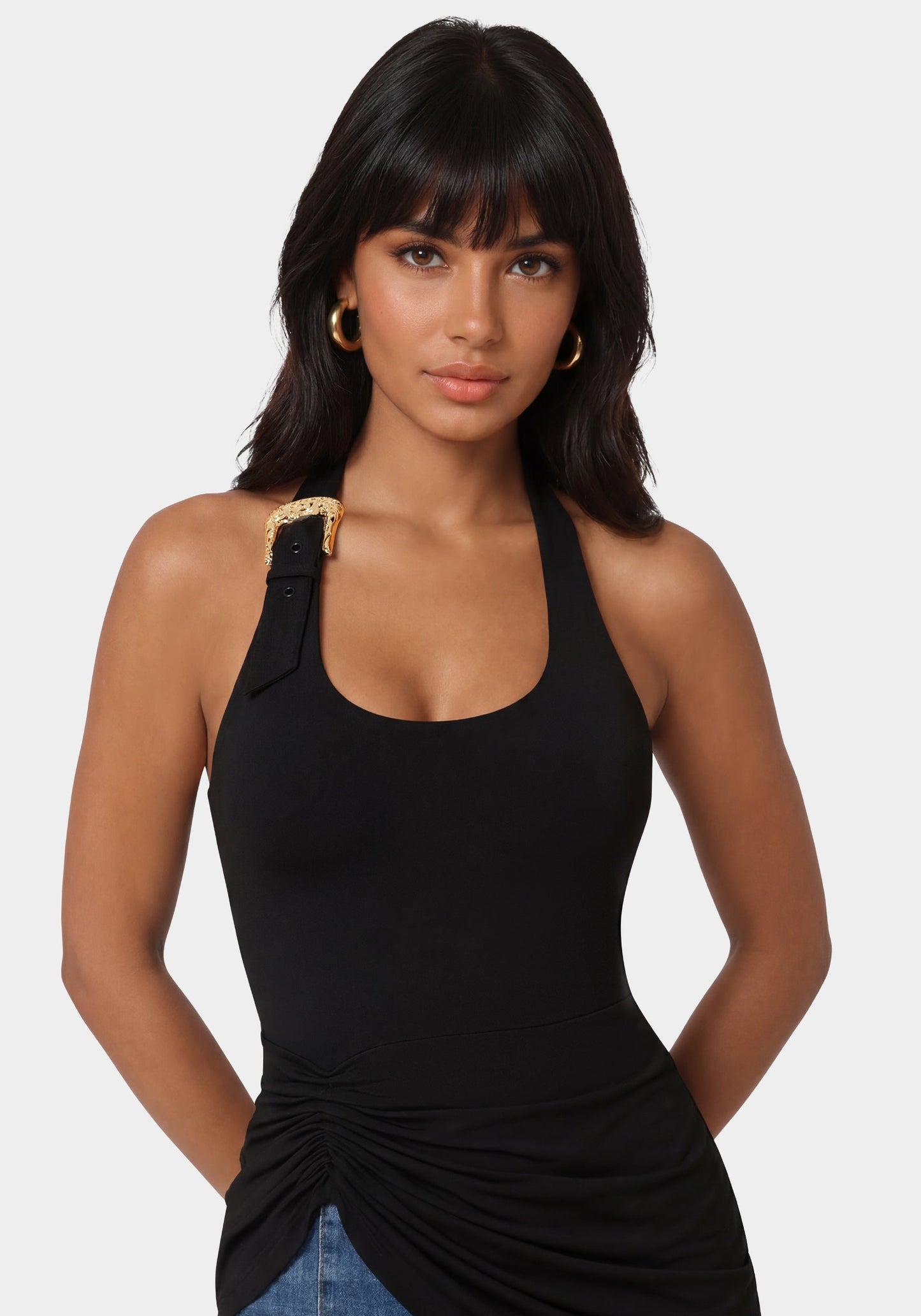 Gathered Tunic Halter Neck Knit Top