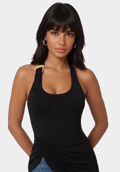 Gathered Tunic Halter Neck Knit Top