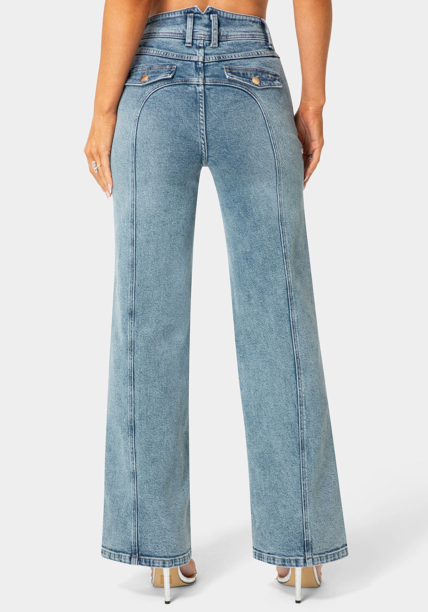 Natural Waist Embellished Wide Leg Jeans