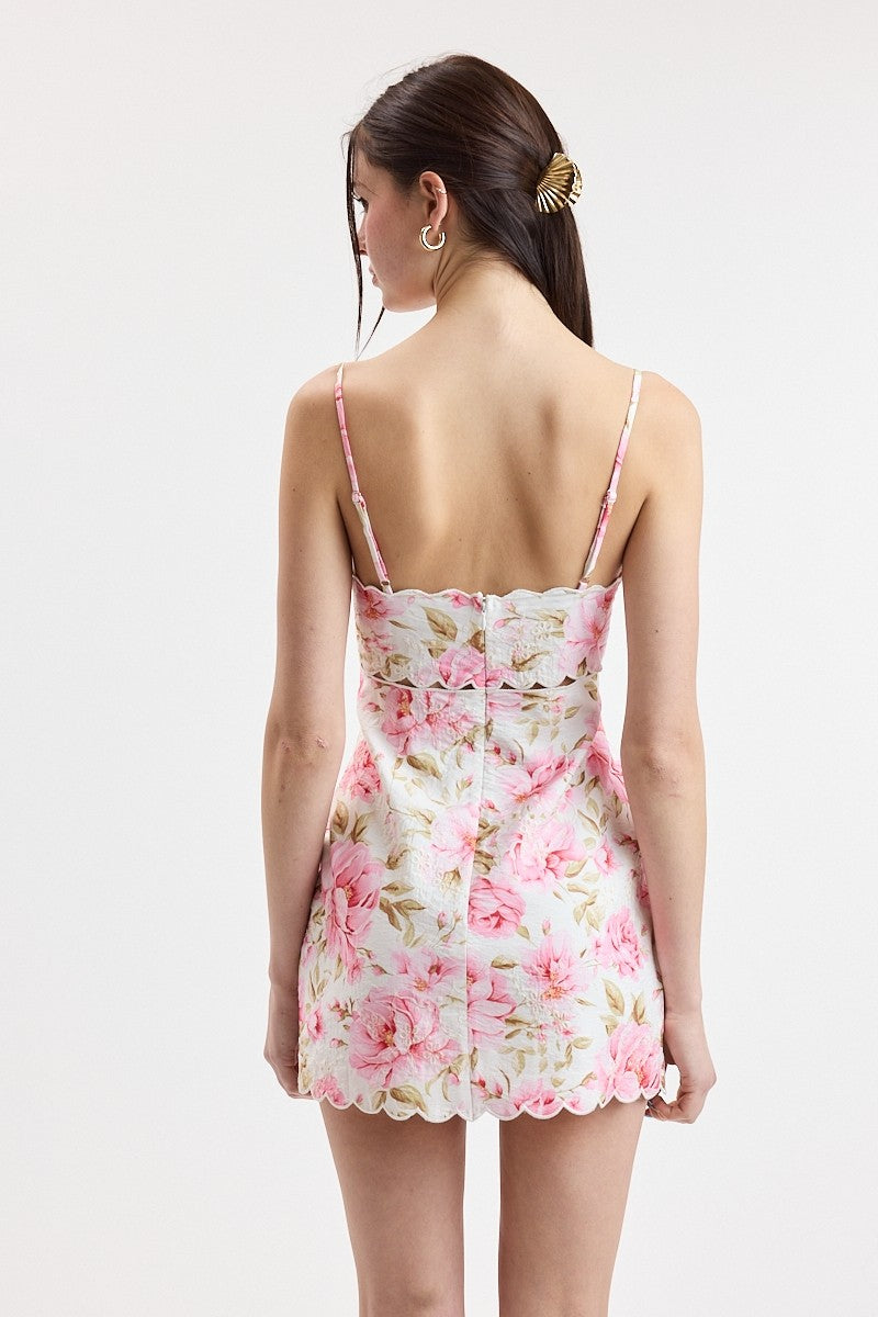 Karla Sleeveless Eyelet Sweet Summer Dress Floral Print Mini Dress Pink