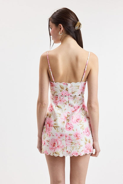 Karla Sleeveless Eyelet Sweet Summer Dress Floral Print Mini Dress Pink