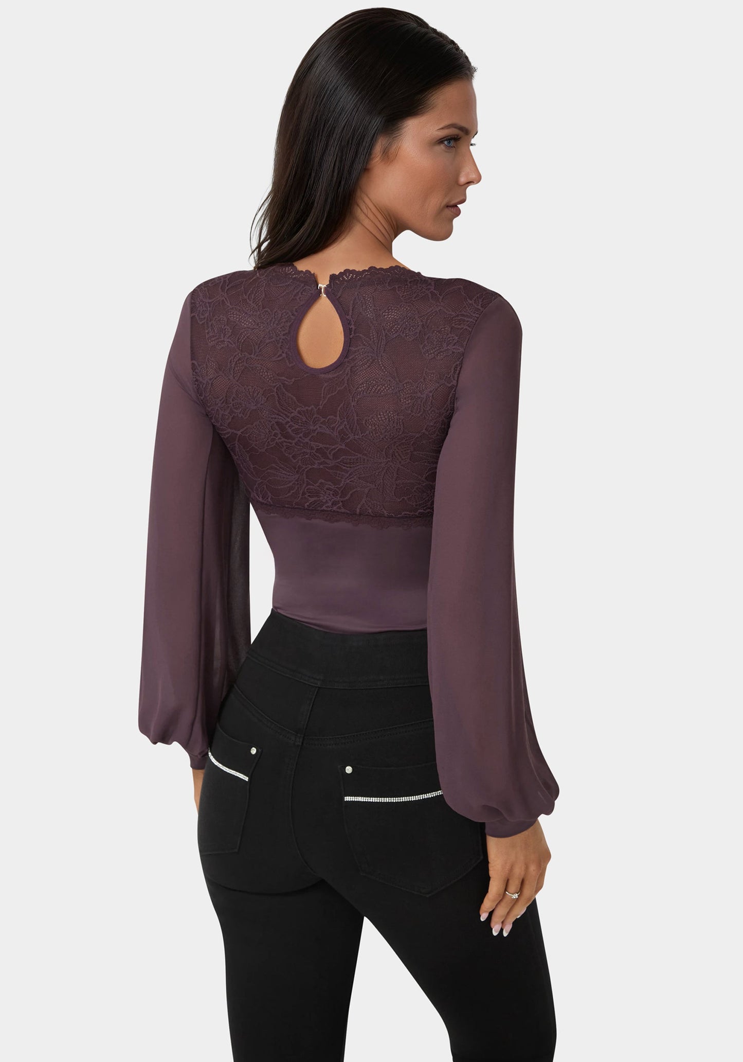 Lace Chiffon Long Sleeve Bodysuit